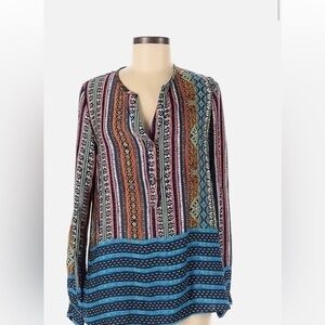Blue Rain Blue Pink  Boho Long Sleeve  blouse Size small
